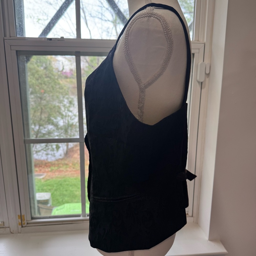 Black Brocade Button-Front Vest | New with Tags - Picture 5 of 10